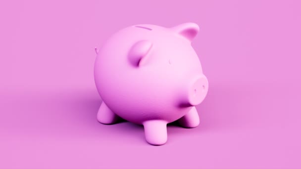 Pink Piggy Bank Finance Koncept Video Fotoaparát Otáčí Kolem Objektu — Stock video