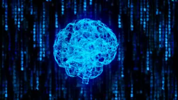 3D模型的未来主义概念 人脑的数字版本 数据已经传送 在计算机网络中的通信 黑色背景的二进制代码 先进扫描技术 — 图库视频影像
