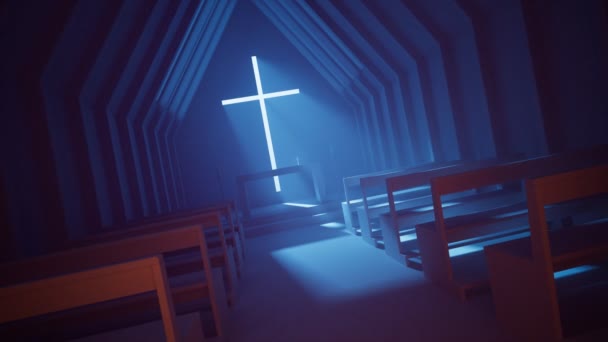 Boží Paprsky Světelné Šachty Procházející Prázdným Moderním Betonovým Kostelem Svítící — Stock video