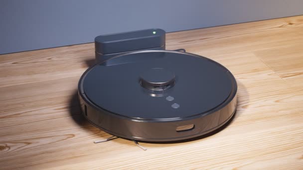 Ρομποτική Ηλεκτρική Σκούπα Φόρτισης Όταν Τελειώσει Αρχίζει Καθαρίζει Όλο Σπίτι — Αρχείο Βίντεο