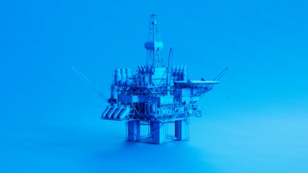 Animación Monocromática Azul Una Plataforma Petrolífera Aislada Fondo Movimiento Simulando — Vídeos de Stock