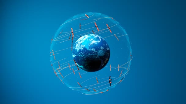 Абстрактная Концепция Спутников Летающих Орбите Вокруг Земли Передовая Технология Используемая — стоковое видео