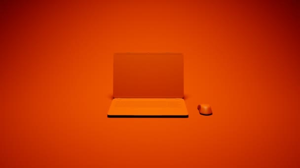 Ржавый Оранжевый Монохромный Современный Ноутбук Беспроводной Мышью Студийном Освещении Упрощенная — стоковое видео