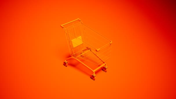 Colorido Naranja Monocromático Carro Compra Vacío Estudio Animación Limpia Simplista — Vídeos de Stock
