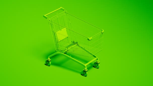 Renkli Yeşil Monokromatik Boş Alışveriş Arabası Bir Stüdyoda Gündelik Nesnelerin — Stok video
