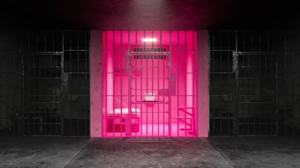 Пустая Розовая Камера Тюремном Блоке Цвет Решил Успокоить Успокоить Агрессивных — стоковое видео
