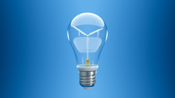 Абстрактна Концепція Роботи Вітрових Турбін Всередині Лампочки Синьому Фоні Екологічне — стокове відео