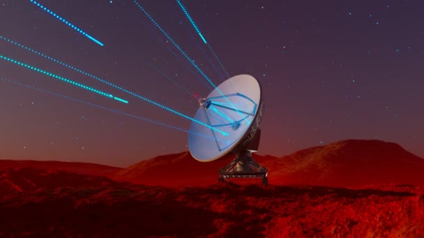 Canlı Günbatımında Uydu Anteni Sinyal Alıyor Yayınlıyor Uzay Gözlemevi Sinyal — Stok video