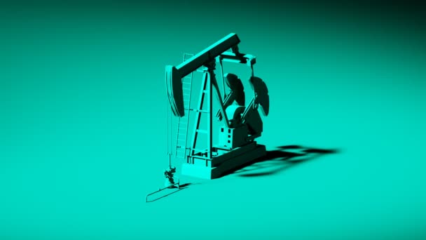 Animation Running Oil Pumpjack Monochromatic Turquoise Simple Representation Petroleum Industry — Stock Video