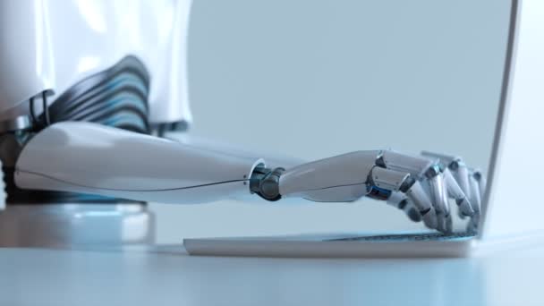Concept Futuriste Écriture Robot Humanoïde Sur Clavier Ordinateur Portable Fermer — Video