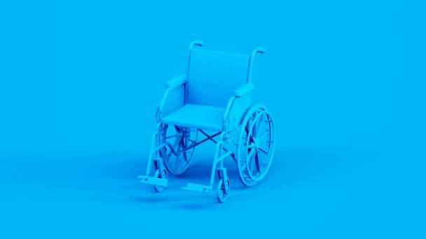 Blaue Farbenfrohe Monochrome Aufnahme Eines Leeren Rollstuhls Studioleuchtung Symbol Für — Stockvideo