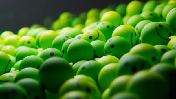 Szczęśliwe Uśmiechnięte Twarze Wielkiej Stercie Zielonych Kulek Niekończąca Się Animacja — Wideo stockowe