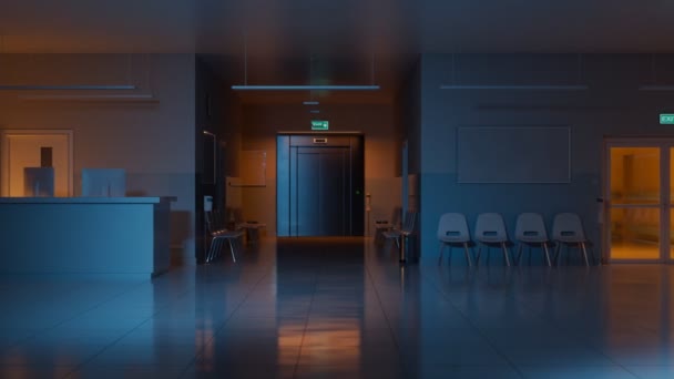 입장실이 현대적인 클리닉 인테리어 병동을 움직이는 카메라 어두운 환자를 관리의 — 비디오