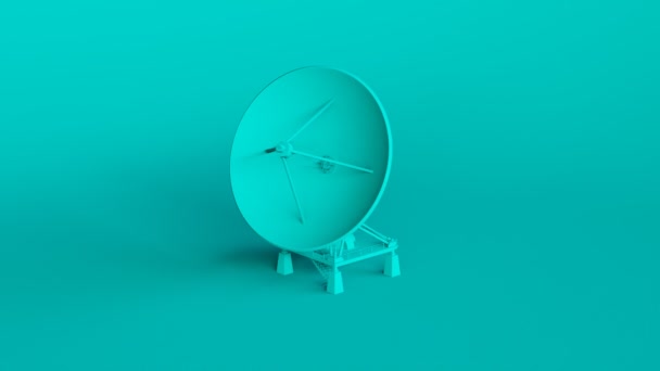 卫星盘在蓝色单色演播室 清晰的轮廓 现代技术的简单化表现 空间探索 科学和天文学的象征 — 图库视频影像
