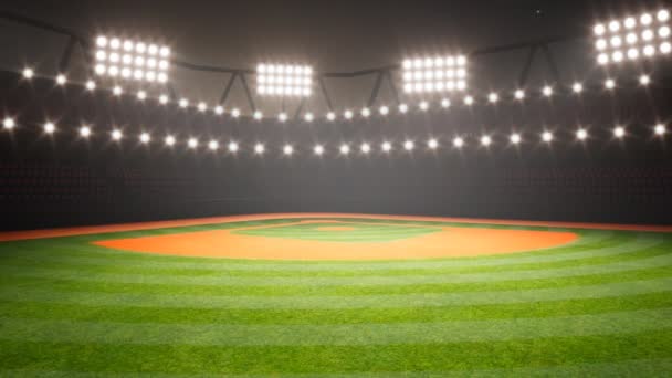 Estadio Béisbol Vacío Durante Noche Patrón Radial Hierba Recién Cortada — Vídeos de Stock