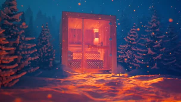 Sauna Madeira Forma Caixa Meio Uma Floresta Fria Inverno Nas — Vídeo de Stock