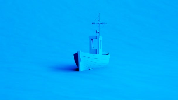 Simples Barco Pesca Azul Água Meio Lago Mar Animação Monocromática — Vídeo de Stock