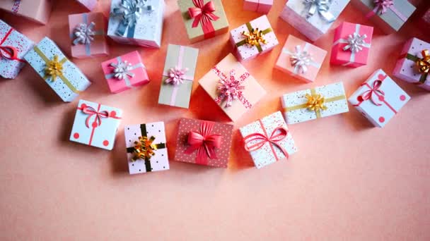 Cajas Decorativas Con Cintas Concepto Celebración Navidad Aniversario Boda Cumpleaños — Vídeo de stock