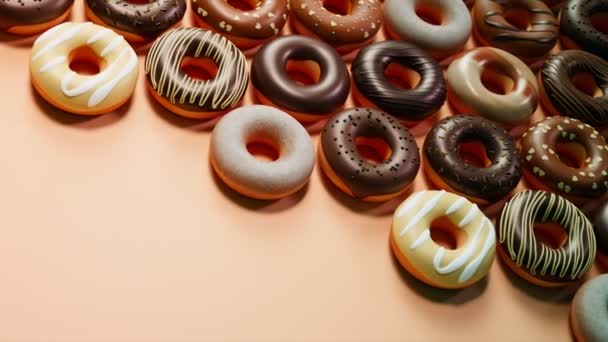 Seamless Looping Animation Assorted Donuts Set Many Sweet Buns Chocolate — Stock Video