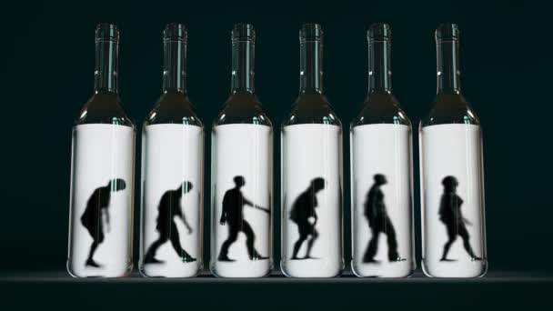 Alegorická Scéna Opilými Muži Brýlích Tmavém Pozadí Závislost Alkoholu Lesklá — Stock video
