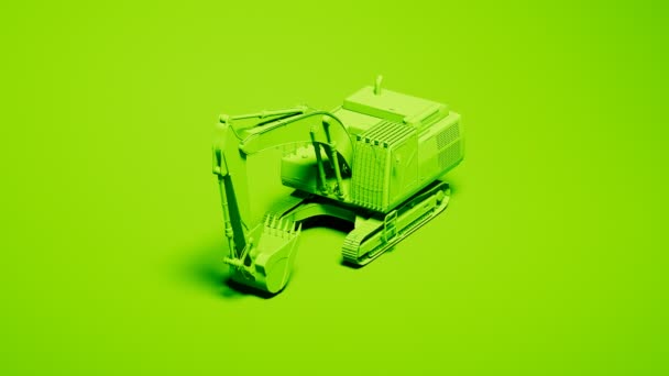 Monochromatyczne Zielone Ujęcie Koparki Stojącej Studiu Ciężkie Maszyny Budowie Kopanie — Wideo stockowe