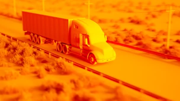 Pomarańczowa Monochromatyczna Animacja Półciężarówki Dostarczającej Towary Prosta Scena Studyjna Asfaltową — Wideo stockowe