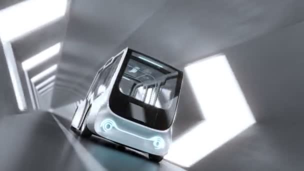 Autonomní Elektrický Autobus Projíždějící Tunelem Futuristická Technologie Veřejné Dopravě Přední — Stock video