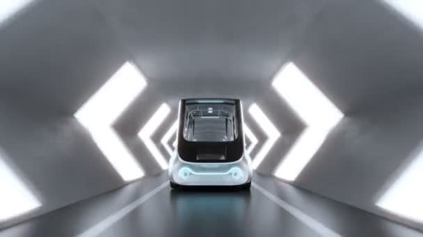 Autonomní Elektrický Autobus Projíždějící Tunelem Futuristická Technologie Veřejné Dopravě Přední — Stock video
