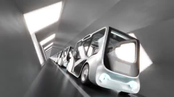 Tünelden Geçen Otonom Elektrikli Otobüs Toplu Taşımacılıkta Gelecek Teknolojisi Hareket — Stok video
