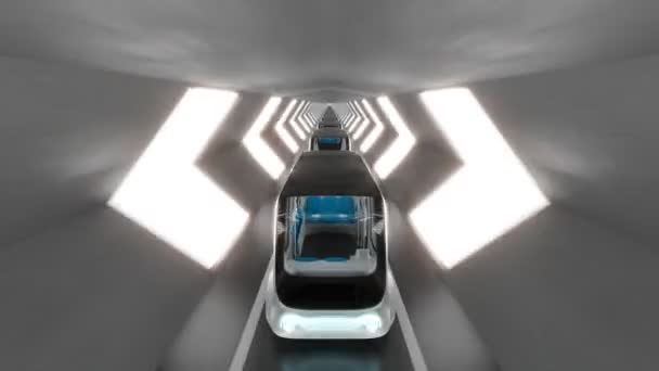 Autonomer Elektrobus Fährt Durch Den Tunnel Futuristische Technologie Öffentlichen Verkehr — Stockvideo