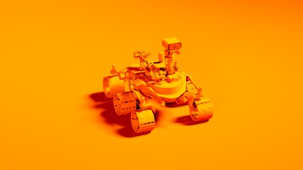 オレンジ色のモノクロマティックアニメーションの詳細な惑星ローバー シンプルなスタジオ照明と清潔なシルエット 将来の銀河間探査に不可欠な現代技術の洗練された作品 — ストック動画