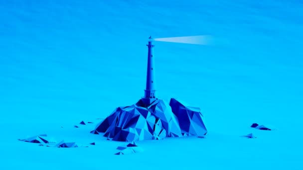 Colorida Animación Monocromática Azul Faro Dibujos Animados Una Isla Rocosa — Vídeos de Stock