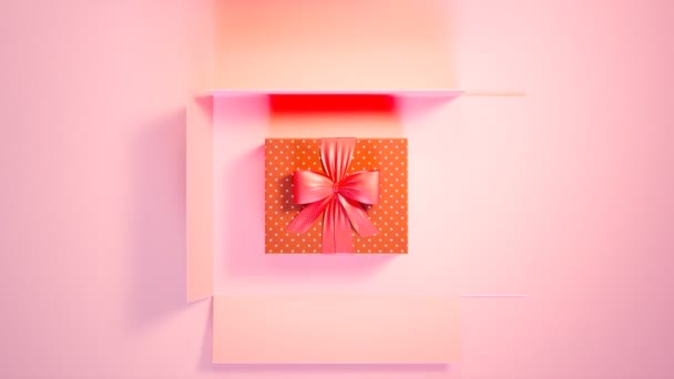 Елегантна Анімація Розпакуванням Подарункової Коробки Червоною Стрічкою Безшовні Циклічні Кадри — стокове відео
