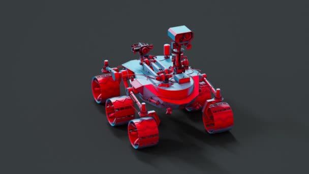 Gedetailleerde Planetaire Rover Rood Blauw Licht Eenvoudige Studioverlichting Schoon Silhouet — Stockvideo