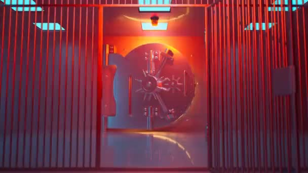 Тяжелая Дверь Хранилища Металлическими Решетками Красная Тревога Банке Прочные Металлические — стоковое видео