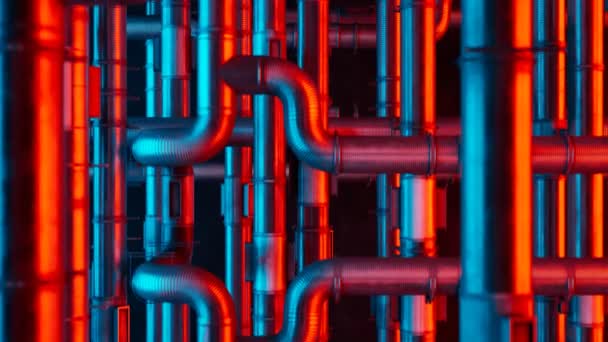 Промышленное Строительство Стальными Трубопроводами Зацикленная Анимация Лабиринта Созданная Металлическими Трубами — стоковое видео