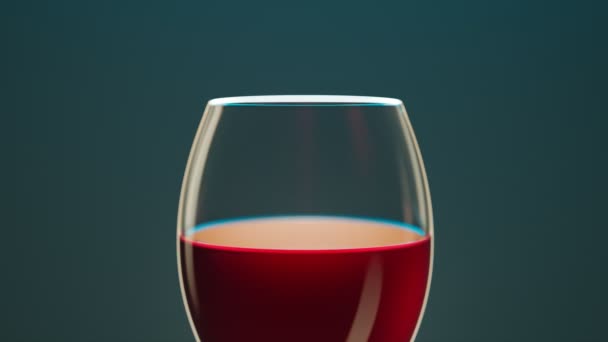 在黑暗的背景下 用装满红酒的酒杯进行动画 酒店戏 一个闪烁着勃艮第红色液体的闪亮玻璃杯 庆祝周年纪念日的概念 浪漫的日子 美味的饮料 — 图库视频影像