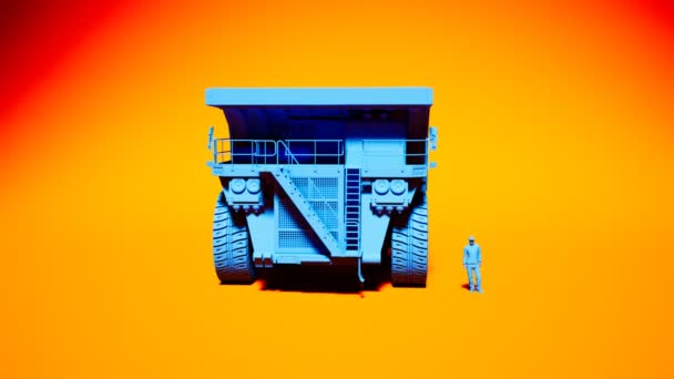 Prosta Niebieska Wywrotka Pomarańczowym Tle Animacja Gigantycznych Przemysłowych Maszyn Czekających — Wideo stockowe