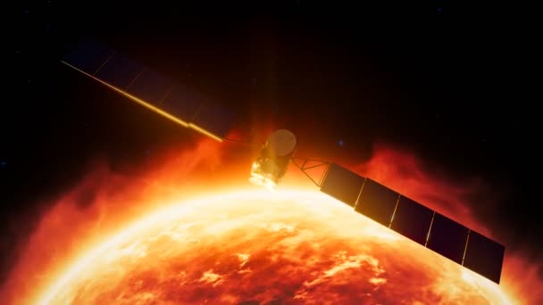 Animacja Satelitą Orbitującym Wokół Słońca Eksploracja Wszechświata Obserwacja Komunikacja Technologia — Wideo stockowe