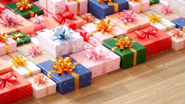 Seamless Looping Animation Assorted Colourful Present Boxes Decorative Ribbons Endless — Stock Video