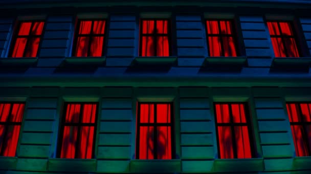 Dark Female Dancer Silhouettes Dancing Red Windows Men Nightclub Strip — Stock Video