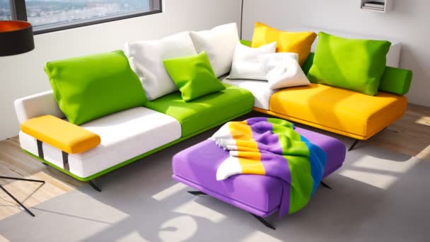 Modern Inredningskoncept Anpassning Möbler Några Sekunder Animering Soffa Tyg Färgförändring — Stockvideo