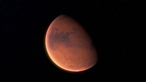 火星の惑星はコンセプトを形成しました 海と雲 水と緑の表面を持つ赤い惑星のテラフォーミングのアニメーション 宇宙空間の惑星火星 惑星の進化 太陽系の一部として — ストック動画