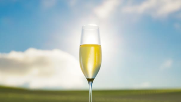 Scena Rurală Pahar Șampanie Podgorie Concentrați Sticlă Vin Alb Dulce — Videoclip de stoc