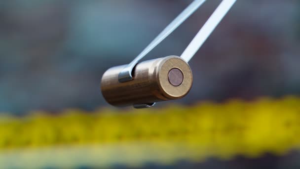 Photorealistic Animation Pistol Bullet Shell Held Tweezers Examine Evidence Crime — Stock Video