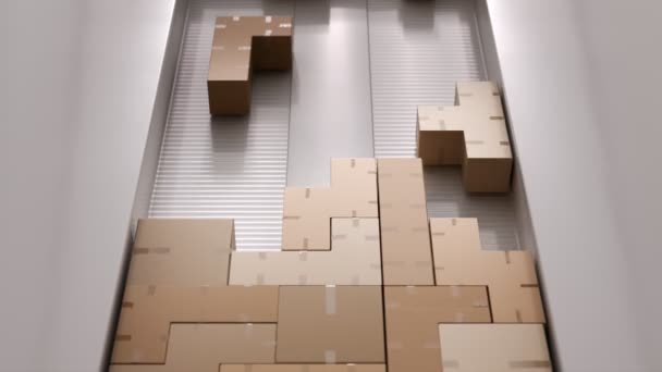 物流和货物运输概念 有趣的动画 包移动像益智游戏 成堆的箱子准备装运 货物装卸作业 用于交付和运输目的 — 图库视频影像