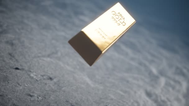 Finanzcrash Konzept Ein Gefälschter Glänzender Goldbarren Schlug Auf Dem Boden — Stockvideo