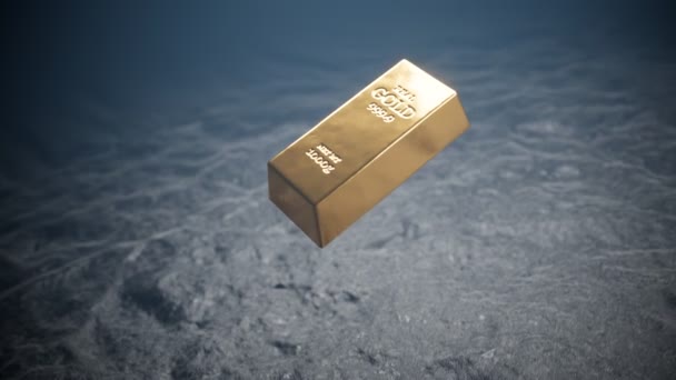 Finanzcrash Konzept Ein Gefälschter Glänzender Goldbarren Schlug Auf Dem Boden — Stockvideo