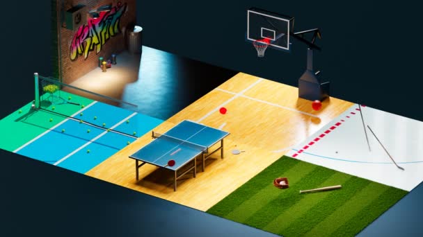Animation Colorful Sports Competitions Indoors Outdoors Set Leisure Activity Competitive — Stock Video