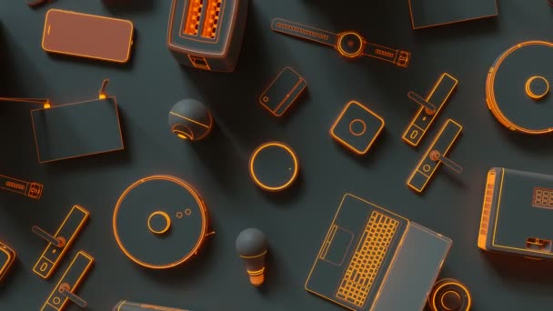 Mørk Animation Med Orange Glødende Smarte Hjem Enheder Tilbehør Kommunikeres – Stock-video